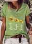 Women's Sunflower Dragonfly Print Casual Crew Neck Letters T-Shirt