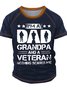 Men's I Am A Dad Grandpa And A Veteran Nothing Scares Me Funny Graphic Print Crew Neck Text Letters Casual T-Shirt