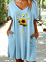 Women's Faith Butterfly Sunflower Loose Casual V Neck Dress