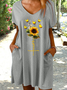 Women's Faith Butterfly Sunflower Loose Casual V Neck Dress