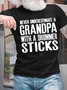 Men's Never Underestimate A Grandpa With A Drummer Sticks Regular Fit Casual Text Letters Crew Neck T-Shirt