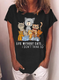 Womne's Funny Word Cat Lover Life Without Cats I Don't Think So Loose Casual Crew Neck T-Shirt