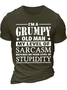 Men's I Am A  Grumpy Old Man My Level Of Sarcasm Depends On Your Level Of Stupidity Funny Graphic Print Crew Neck Text Letters Cotton Casual T-Shirt