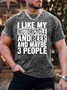 Men's I Like My Motorcycle And Beer And Maybe 3 People Crew Neck Casual T-Shirt