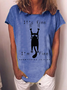 Women's It's Fine I'm Fine Everything Is Fine Funny Black Cat Lover Cotton-Blend T-Shirt