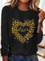 Women's Cotton-Blend Crew Neck Simple Sunflower Heart Long Sleeve Top