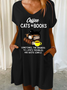 Women's Books Cat Coffee Vintage Print V Neck Casual Dress