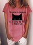 Women's Black Cat The Secret To Happiness Is As Easy As A B C Casual Cotton-Blend T-Shirt