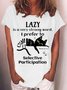 Women's Lazy Is A Very Strong Word funny Cat Letter Casual Crew Neck T-Shirt