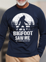 Men's Bigfoot Saw Me But Nobody Believes Him Funny Graphic Print Loose Cotton Casual Crew Neck Top