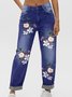 Womens Floral Butterfly Casual Printed Jeans