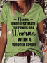 Women's Funny Word Never Underestimate A Woman With A Wooden Spoon Crew Neck Casual T-Shirt