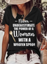 Women's Funny Word Never Underestimate A Woman With A Wooden Spoon Crew Neck Casual T-Shirt