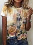Women's Flower Art Print Casual T-Shirt
