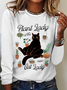 Women‘s Funny Word Crazy Plant Lady Crew Neck Simple Long Sleeve Top