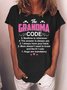 Women's The Grandma Code Hug Are Mandatory Funny Graphic Print Casual Cotton Loose T-Shirt
