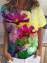 Women's Flower Art Print Crew Neck Casual T-Shirt