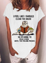 Women's Funny Cat I Feel Like I Should Clean The House So I'm Going To Read A Book Text Letters Crew Neck Loose Casual T-Shirt