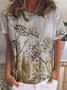 Women’s Plant Floral Pattern Casual Loose Crew Neck T-Shirt