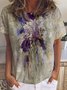 Women‘s Loose Crew Neck Floral Print Simple T-Shirt