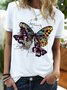 Women's Fashion Funny Graphic Printing  Crew Neck Butterfly Cotton-Blend Casual T-Shirt