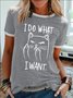 Women's I Do What I Want Funny Cat Graphic Printing Cotton-Blend Crew Neck Casual Text Letters T-Shirt