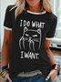 Women's I Do What I Want Funny Cat Graphic Printing Cotton-Blend Crew Neck Casual Text Letters T-Shirt