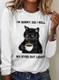 Women's I Am Sorry Did I Roll My Eyes Out Loud Funny Back Cat Graphic Printing Crew Neck Casual Cotton-Blend Regular Fit Shirt