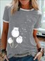 Women's Dandelion Cute Cat Graphic Printing Casual Text Letters Crew Neck Cotton-Blend T-Shirt