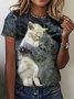 Women's Cute Cat Funny Art Print Casual Loose T-Shirt