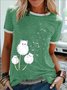 Women's Dandelion Cute Cat Graphic Printing Casual Text Letters Crew Neck Cotton-Blend T-Shirt