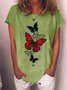 Women's Butterfly Funny Graphic Printing Crew Neck Casual Cotton Loose T-Shirt