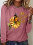 Women's Butterfly Sunflowers Print Casual Crew Neck Shirt