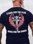 Men's Stand For The Flag Kneel For The Cross Funny Graphic Printing Casual Text Letters Cotton Crew Neck T-Shirt