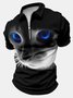 Men's Black Cat Art Print Polo Collar Regular Fit Casual Random Print Polo Shirt