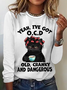 Women's Funny Word Black cat Yeah I've Got OCD Old Cranky And Dangerous Cotton-Blend Shirt