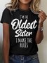 Women's Oldest Sister Funny Letter Cotton Casual T-Shirt