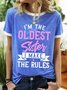 Women’s I’m The Oldest Sister I Make The Rules Casual Cotton-Blend Regular Fit T-Shirt