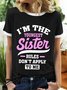 Women’s I’m The Youngest Sister Rules Don’t Apply To Me Casual Text Letters Cotton-Blend Regular Fit T-Shirt
