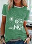 Women's Every Dream Begins With A Wish Funny Dandelion Graphic Printing Casual Cotton-Blend Text Letters Regular Fit T-Shirt
