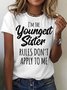 Women's youngest sister Funny Letters Casual Crew Neck T-Shirt