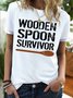 Women's Wooden Spoon Survivor Funny Graphic Printing Casual Crew Neck Regular Fit Cotton-Blend T-Shirt