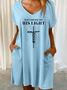 Women’s Cross Jesus Even In Darkness I See His Light V Neck Text Letters Casual Dress