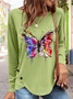Women's Crew Neck Cotton-Blend Butterfly Simple Shirt