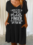 Women's Funny Word Thank My Finger V Neck Casual Loose Dress