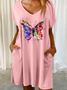 Women's Loose Casual Butterfly V Neck Dress