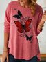 Women's Fashion Butterfly Graphic Printing Casual Crew Neck Shirt