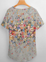 Women's Art Floral Print V Neck Casual Loose T-Shirt