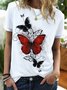 Women's Fashion Butterfly Funny Graphic Printing Casual Regular Fit Cotton-Blend Crew Neck T-Shirt