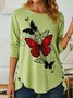 Women's Fashion Butterfly Graphic Printing Casual Crew Neck Shirt